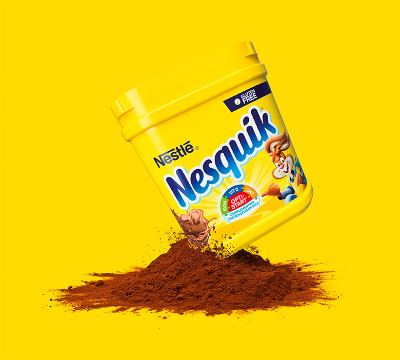 Nesquik速溶巧克力粉標志，Nesquik速溶巧克力粉LOGO，Nesquik速溶巧克力粉品牌形象設計，雀巢品牌設計，巧克力品牌設計