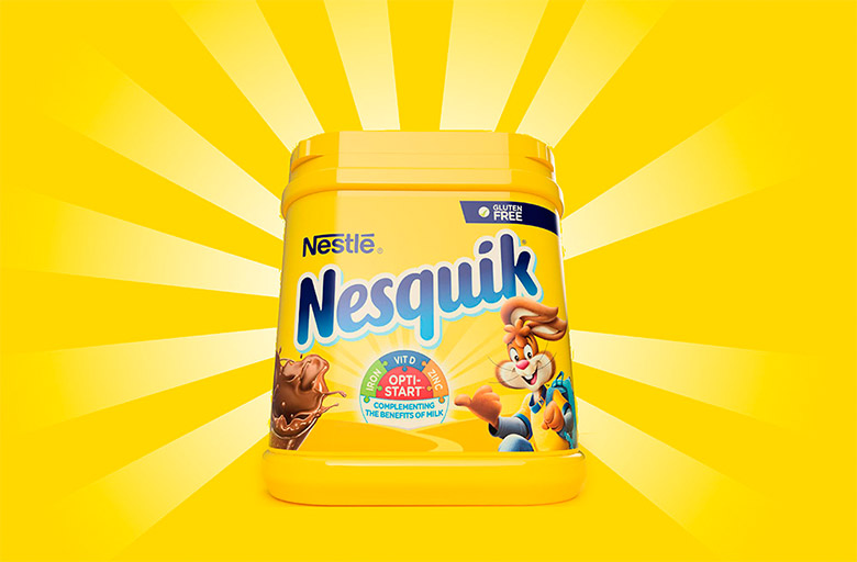 Nesquik速溶巧克力粉標志，Nesquik速溶巧克力粉LOGO，Nesquik速溶巧克力粉品牌形象設計，雀巢品牌設計，巧克力品牌設計