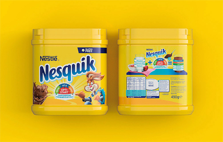 Nesquik速溶巧克力粉標志，Nesquik速溶巧克力粉LOGO，Nesquik速溶巧克力粉品牌形象設計，雀巢品牌設計，巧克力品牌設計