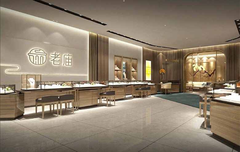 老廟黃金標志，老廟黃金LOGO，老廟黃金店面設計，老廟黃金品牌形象設計，黃金珠寶品牌設計